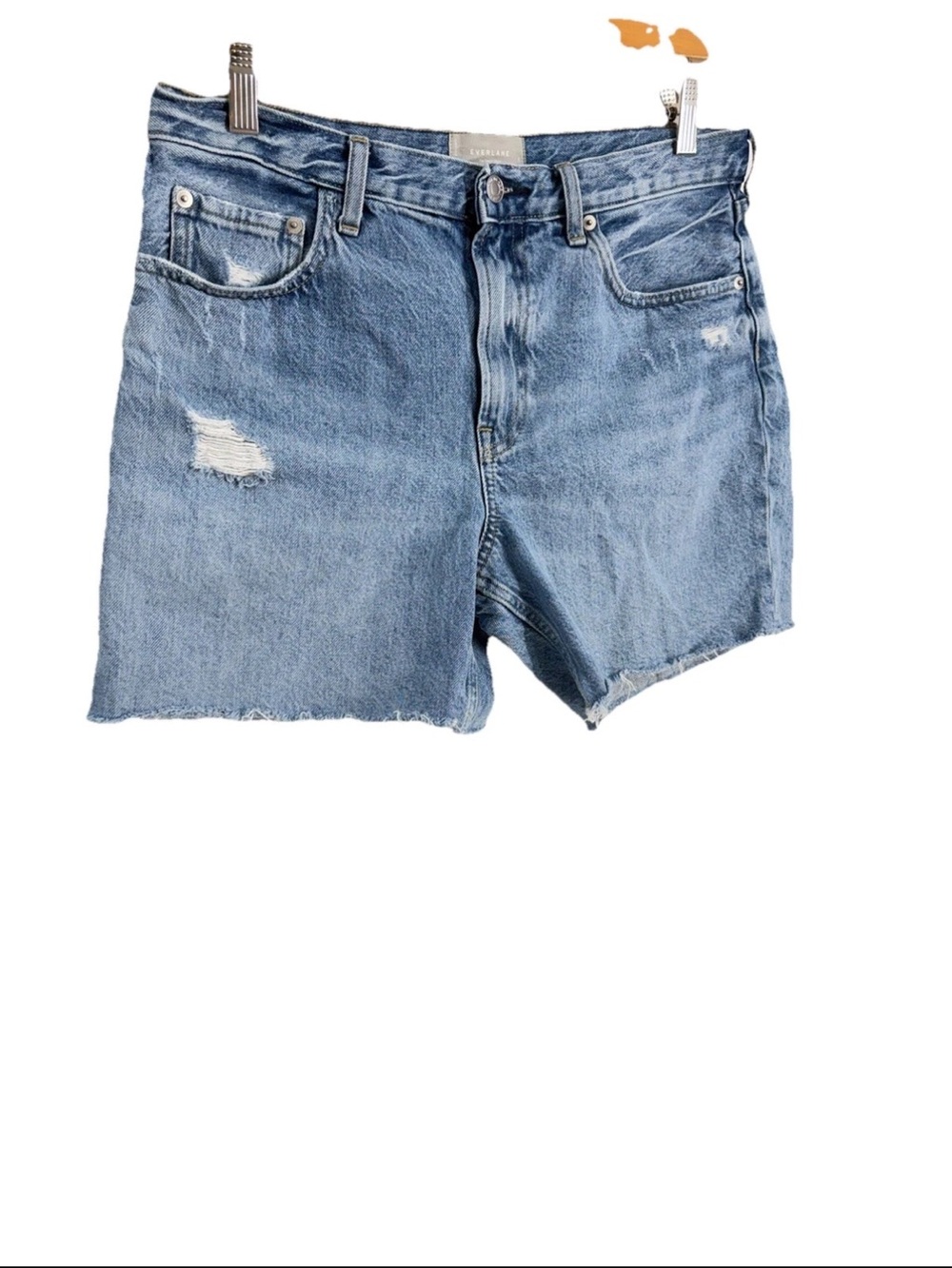 Everlane Women’s The Denim Short 100% Organic Cotton Distressed Blue Long 29 - Picture 2 of 9